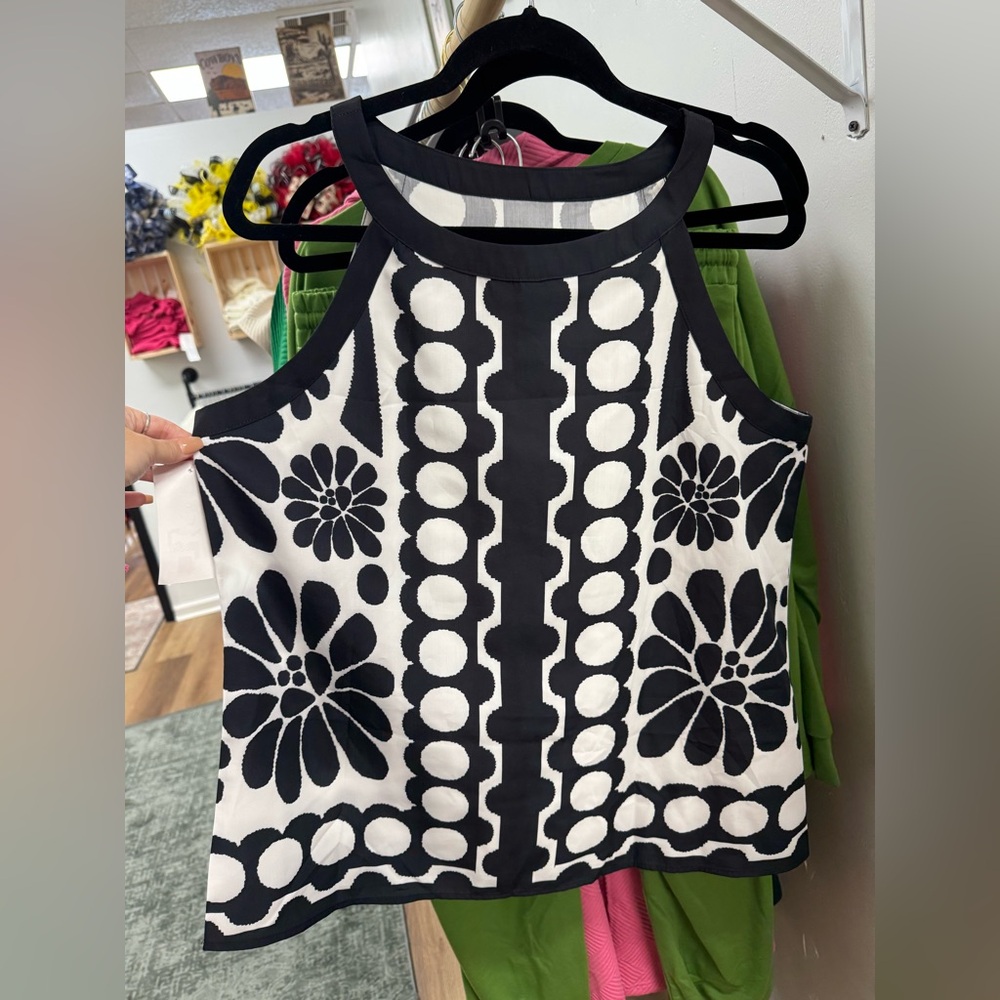 Black and White Patterned Sleeveless Top